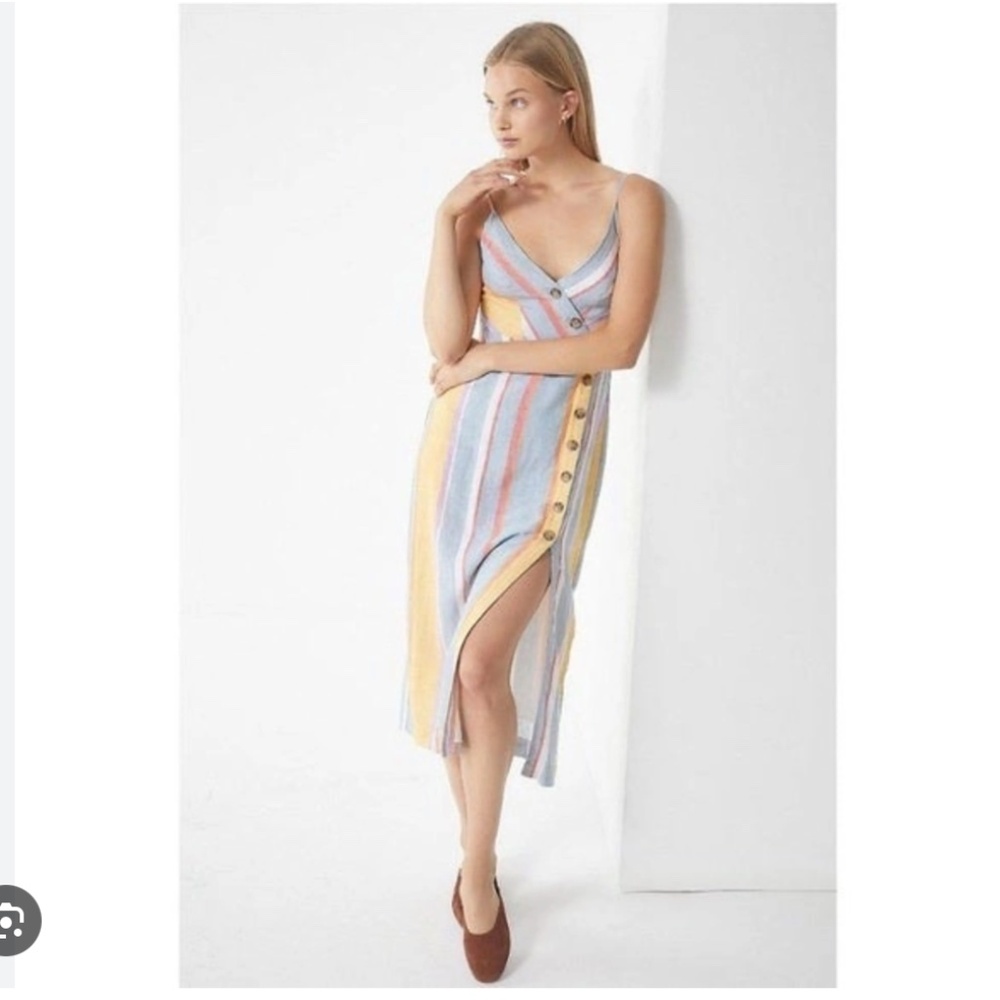 UO Striped Amber Button-Down Linen Midi Dress